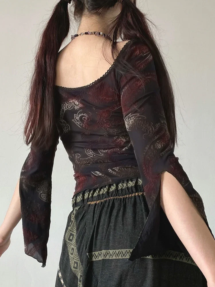 Floral Square Collar Knit Top - Image 4