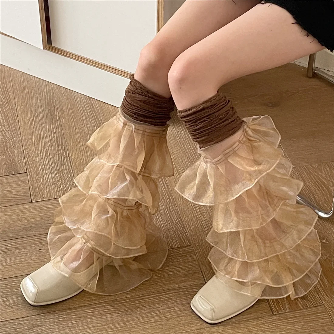 Gothic Lace Ruffles Over Knee Sock - Image 9
