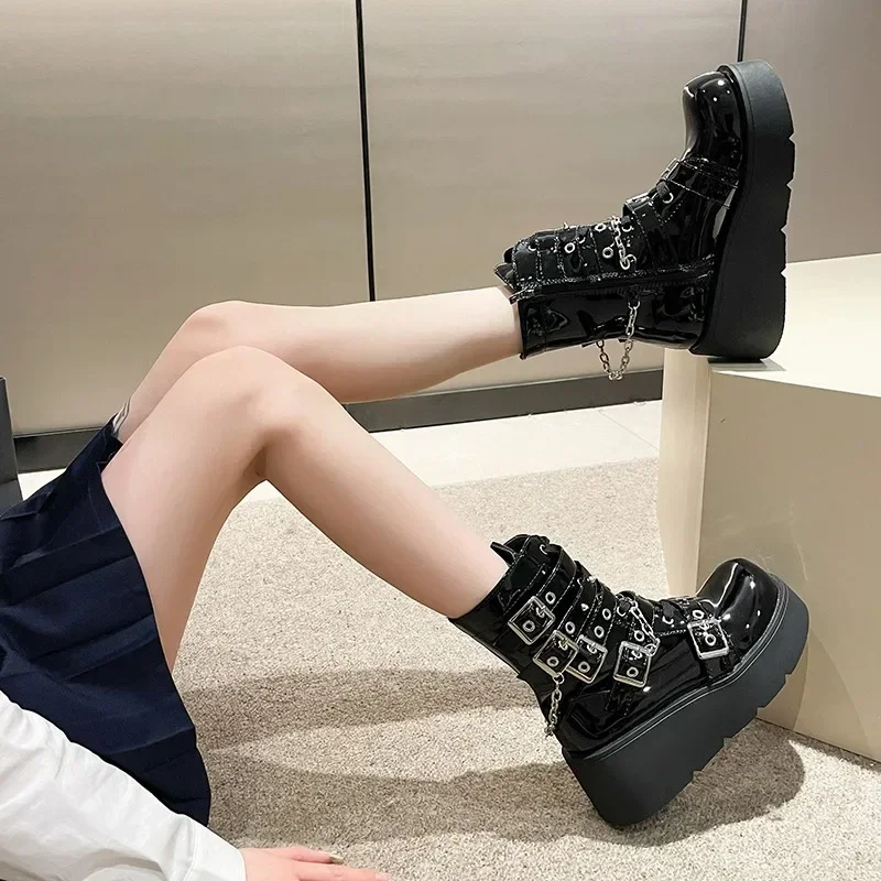 Gothic Motorcycle Zip High Heel Platform Boot - Image 4