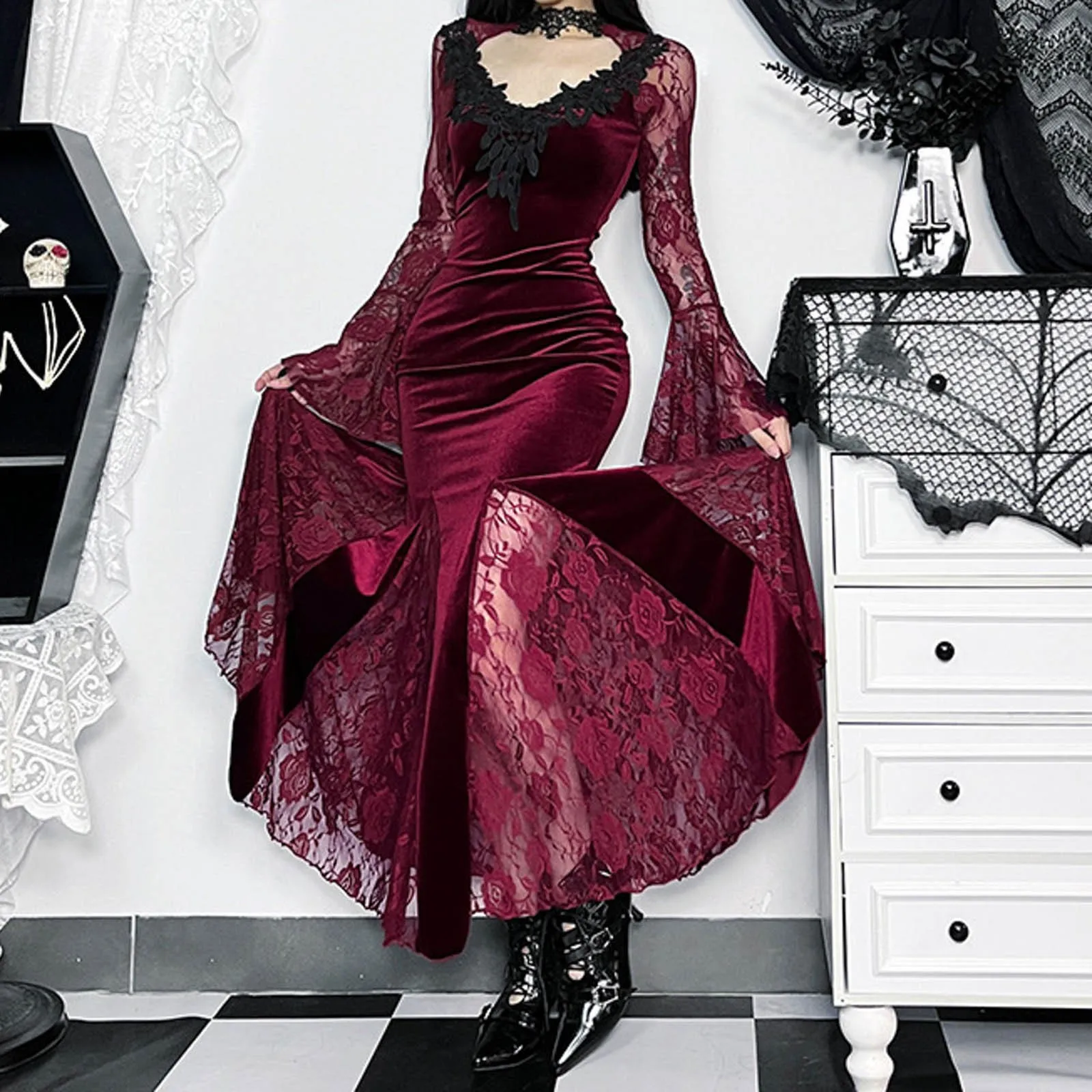 Gothic Plaid Formal Mini Maxi Dress - Image 4