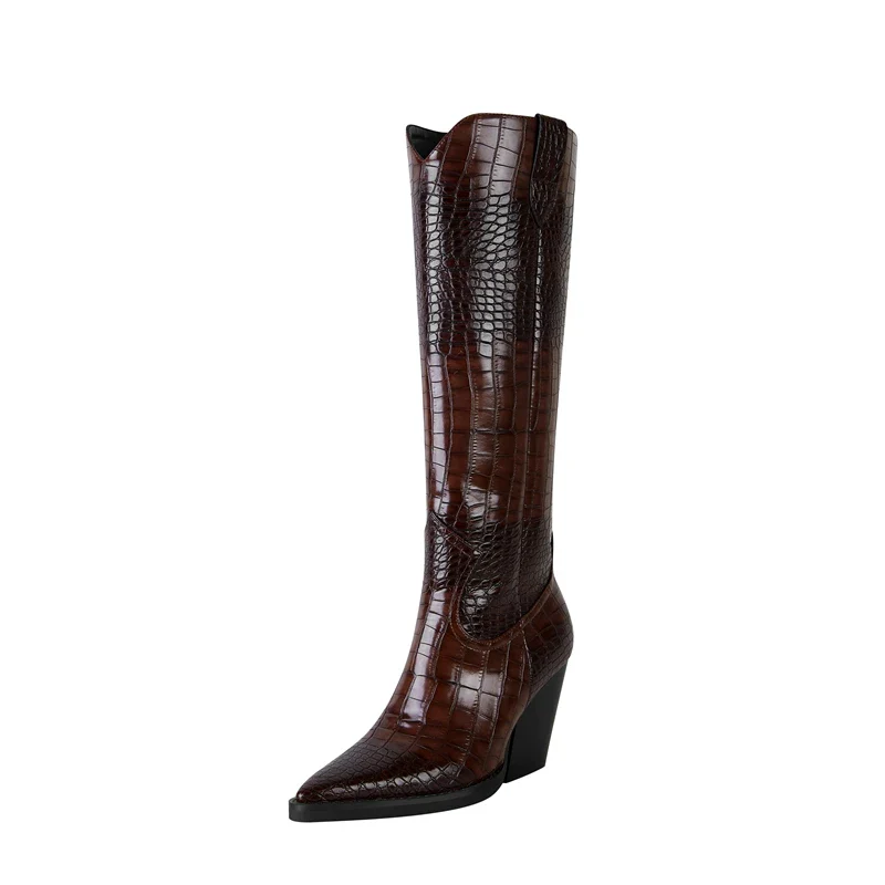 Gothic Pointed Thick Heeled Oversized Western Boot - Image 4