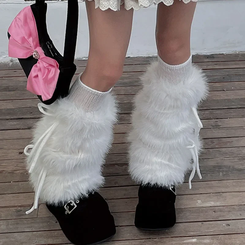 Gothic Rabbit Fur Bow Plush Sock - Image 3