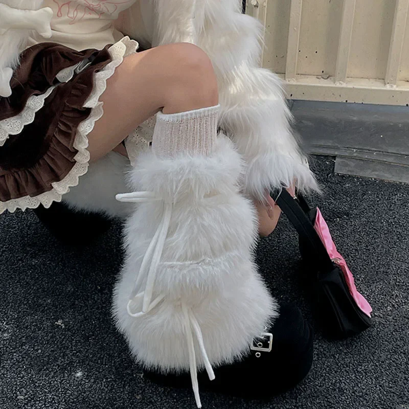 Gothic Rabbit Fur Bow Plush Sock - Image 4