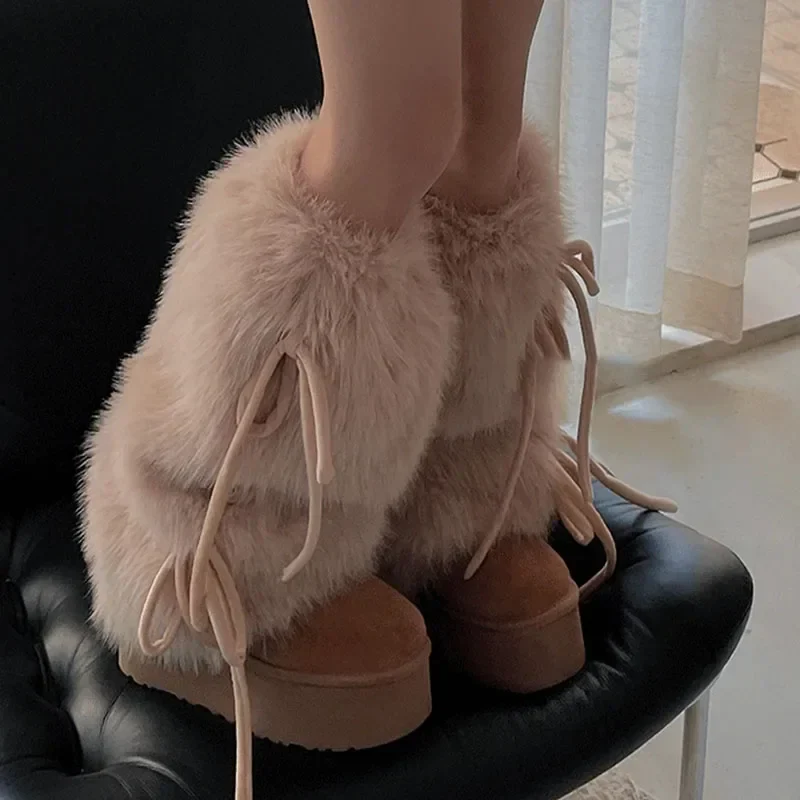 Gothic Rabbit Fur Bow Plush Sock - Image 6