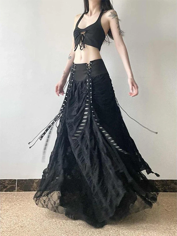 Lace Mesh Fairy Bow Long Skirt - Image 3