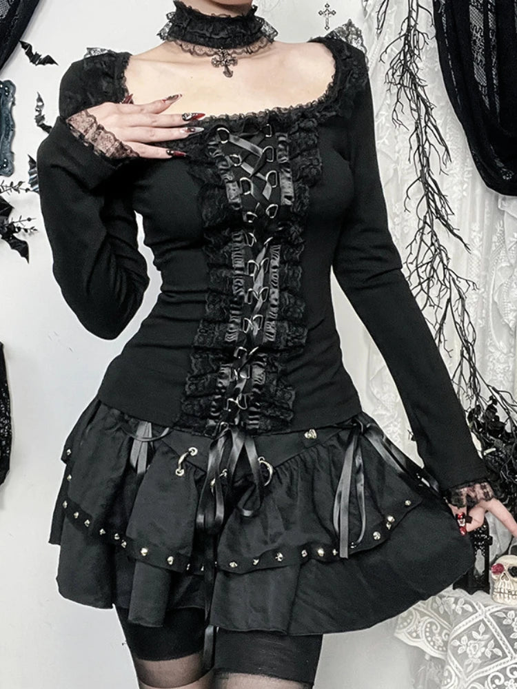 Lace Square Collar Knit Top - Image 4