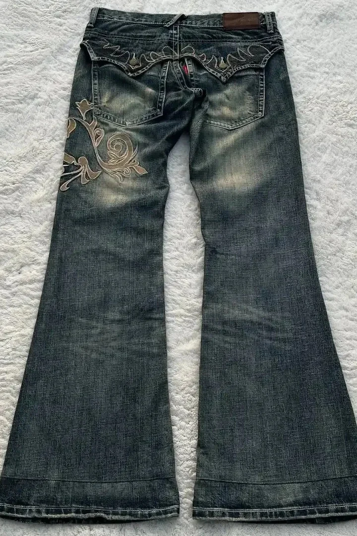 Retro Y2K Boho Tribal Embroidered Denim Pants - Image 4