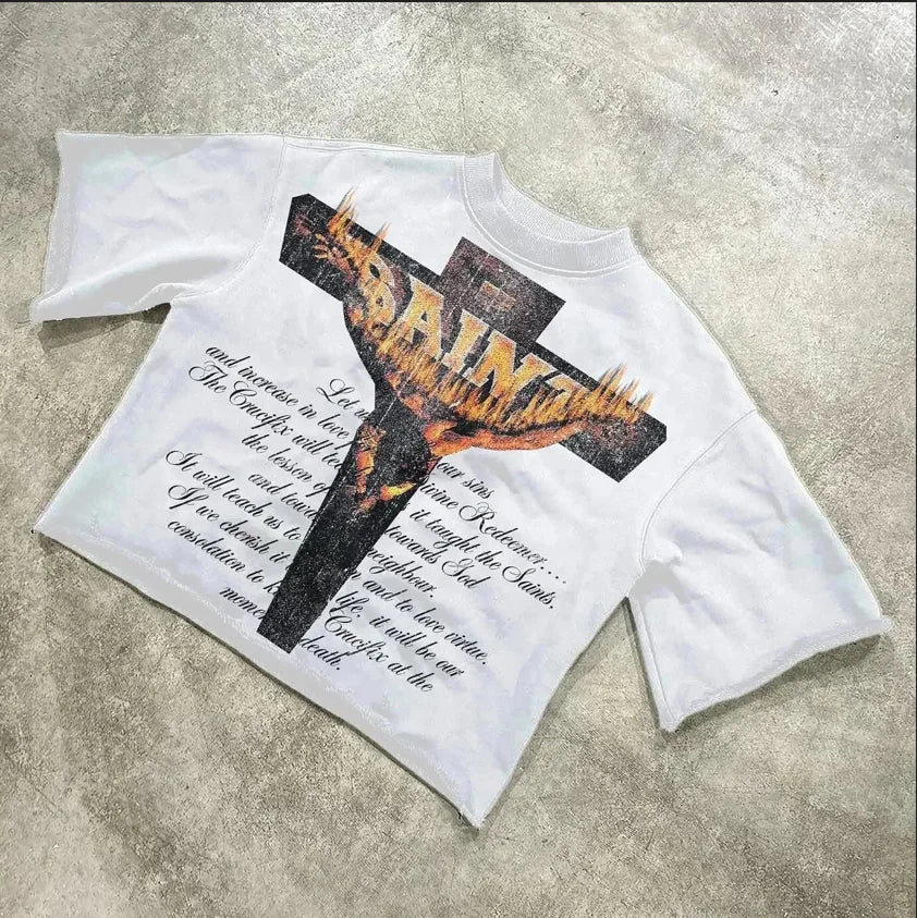 Summer Gothic Cross Graphic Print Cotton T-shirt - Image 13