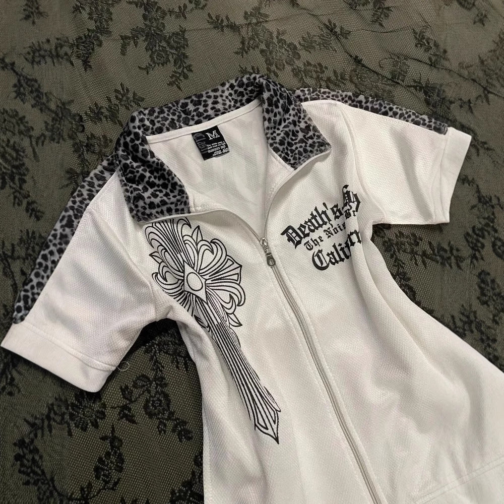 Y2K Patchwork Leopard Slim T-shirt - Image 3